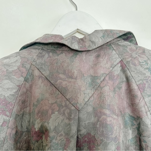 Vintage London Fog-Floral Trench Coat Woven by Wamsutta -Muted Purple/Green- 10P - Picture 12 of 15
